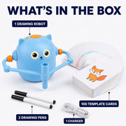 Kids STEM Drawing Robot bundle with 100 template cards, two pens and charger