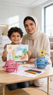 Blue and pink Kids Drawing Robots for side-by-side creative learning and screen-free fun