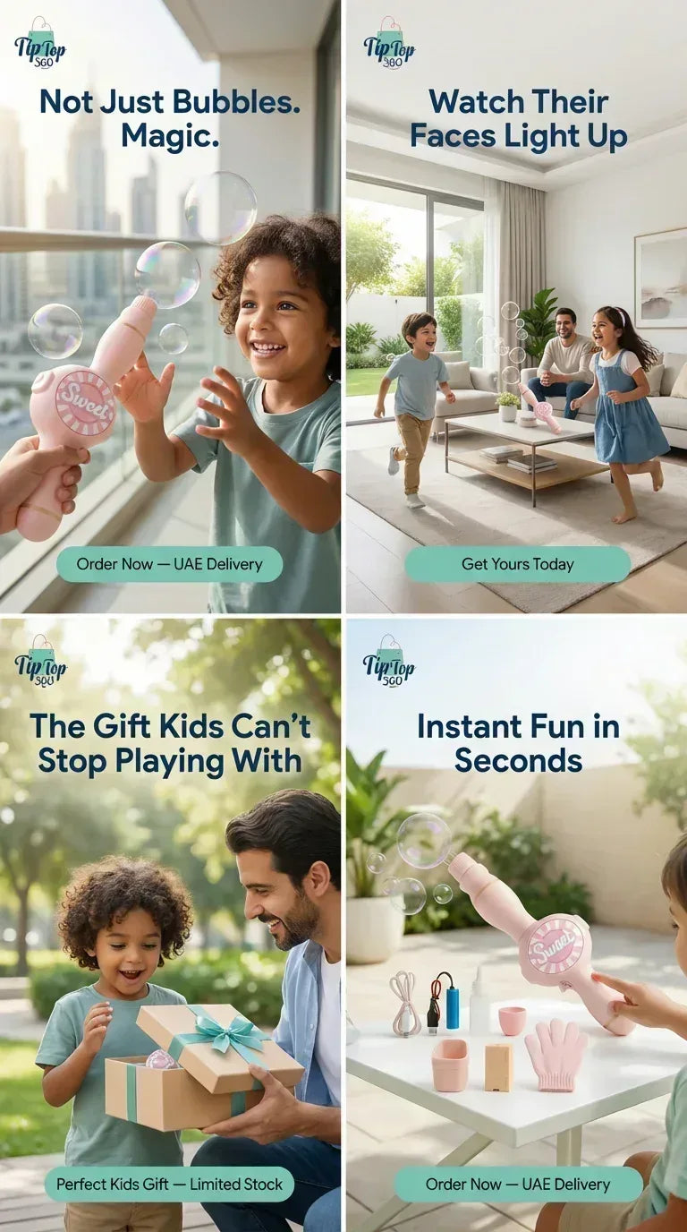 Child using bubble maker at birthday party