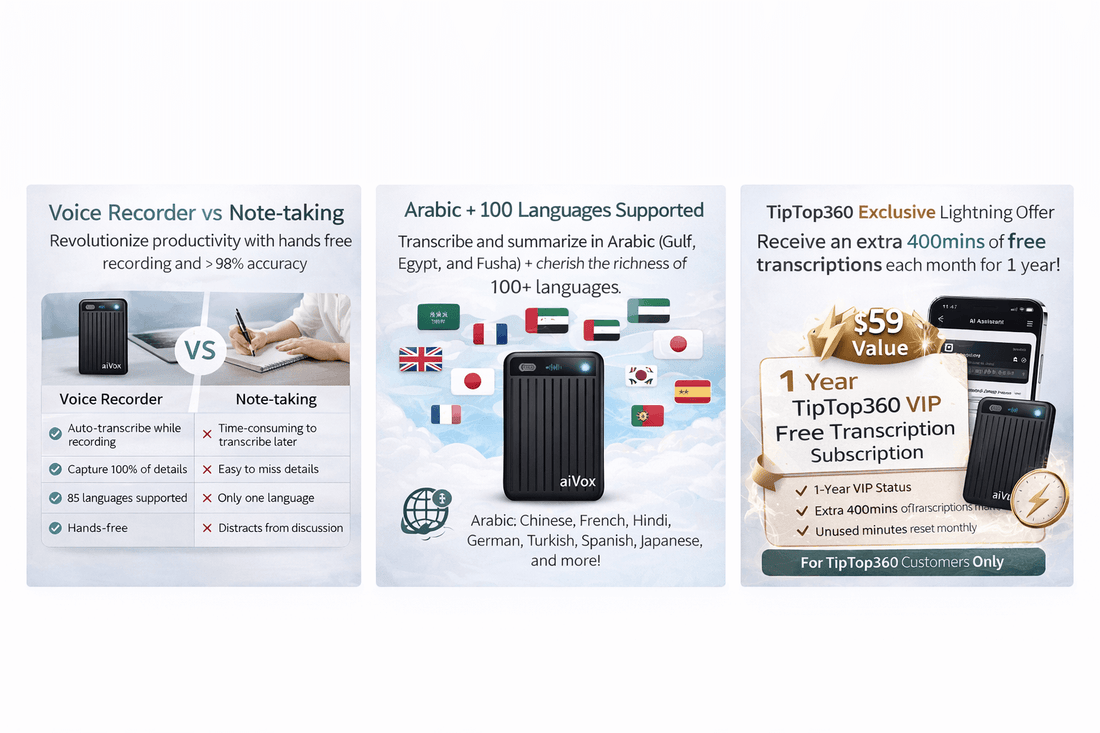 AI Voice Recorder with GPT-4 Transcription - 98% Accurate | 400 Free Minutes TipTop360