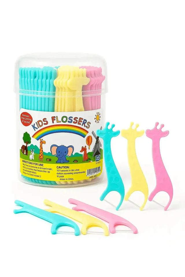 Kids BPA-free dental flosser with ergonomic handle, gentle floss, and mixed colours for children's oral care