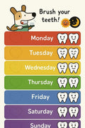 Kids brushing reward chart with colorful stickers for morning and night tooth brushing routine