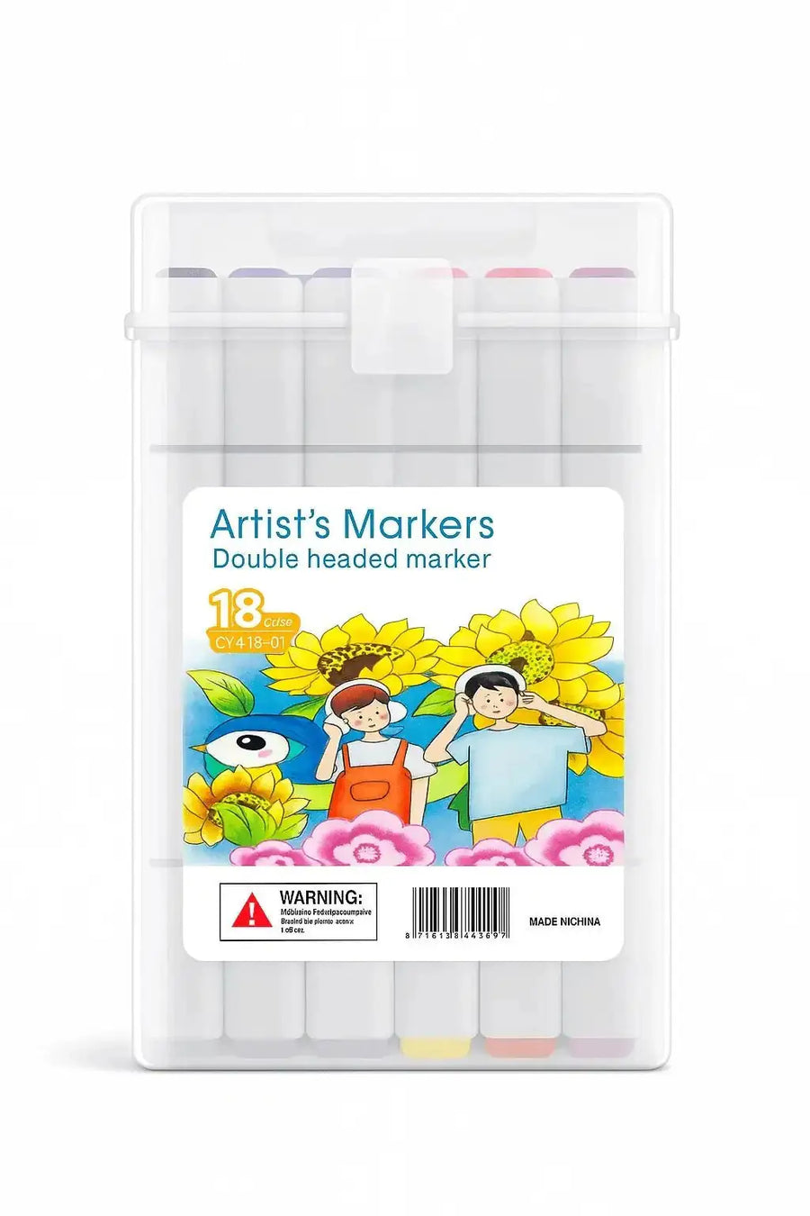 Kids dual-tip washable markers set with 18 colors, fine and broad tips, water-based non-toxic pens for ages 5+