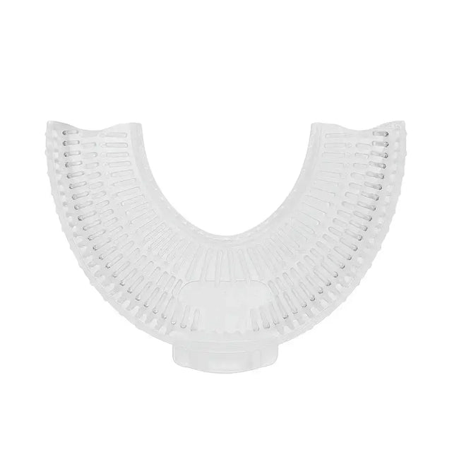 Transparent silicone U-shaped toothbrush mouthpiece close-up