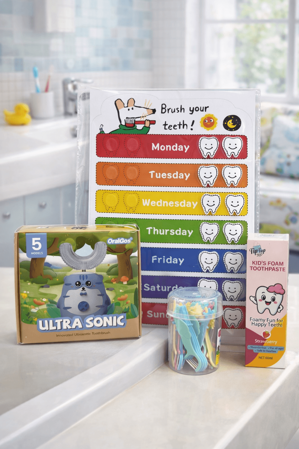 Kids Dental Care Bundle - U-Shaped Toothbrush + Calendar | Ages 2-12 TipTop360