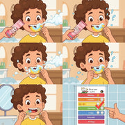 Kids U-Shaped Brush Bundle with electric U-shaped toothbrush, foam toothpaste, flossers, and brushing calendar