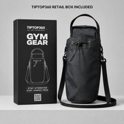 Black TipTop360 magnetic gym bag beside the included TipTop360 retail box
