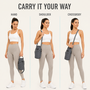 Gray TipTop360 magnetic gym bag carried by hand, over the shoulder and crossbody