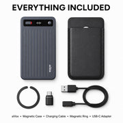 AIVox AI voice recorder with magnetic case, charging cable, magnetic ring and USB-C adapter
